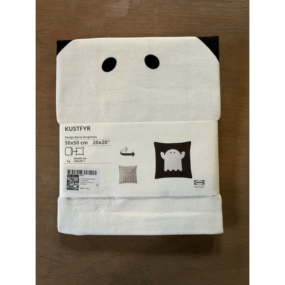 Ikea Halloween KUSTFYR Cushion cover Ghosts 20x20" Black White NEW 2025 Cotton - Picture 9 of 13